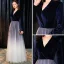 Chic / Beautiful Navy Blue Suede Evening Dresses  2019 A-Line / Princess V-Neck Long Sleeve Floor-Length / Long Ruffle Formal Dresses