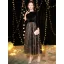 Chic / Beautiful Black Suede Evening Dresses  2019 A-Line / Princess Square Neckline 3/4 Sleeve Glitter Tulle Tea-length Ruffle Formal Dresses