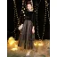 Chic / Beautiful Black Suede Evening Dresses  2019 A-Line / Princess Square Neckline 3/4 Sleeve Glitter Tulle Tea-length Ruffle Formal Dresses