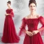 Glamour Bordeaux Robe De Soirée 2019 Princesse De l'épaule Gonflée Manches Longues Plumes Appliques En Dentelle Perlage Faux Diamant Longue Volants Dos Nu Robe De Ceremonie