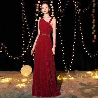 Elegante Bordeaux Avondjurken 2019 A Lijn Mouwloos Glans Polyester Metaal Gordel Lange Ruche Ruglooze Gelegenheid Jurken