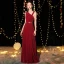 Elegant Burgundy Evening Dresses  2019 A-Line / Princess Sleeveless Glitter Polyester Metal Sash Floor-Length / Long Ruffle Backless Formal Dresses