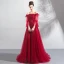 Glamour Bordeaux Robe De Soirée 2019 Princesse De l'épaule Gonflée Manches Longues Plumes Appliques En Dentelle Perlage Faux Diamant Longue Volants Dos Nu Robe De Ceremonie