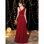 Elegant Burgundy Evening Dresses  2019 A-Line / Princess Sleeveless Glitter Polyester Metal Sash Floor-Length / Long Ruffle Backless Formal Dresses