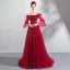 Glamour Bordeaux Robe De Soirée 2019 Princesse De l'épaule Gonflée Manches Longues Plumes Appliques En Dentelle Perlage Faux Diamant Longue Volants Dos Nu Robe De Ceremonie