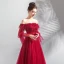 Glamour Bordeaux Robe De Soirée 2019 Princesse De l'épaule Gonflée Manches Longues Plumes Appliques En Dentelle Perlage Faux Diamant Longue Volants Dos Nu Robe De Ceremonie