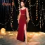 Elegant Burgundy Evening Dresses  2019 A-Line / Princess Sleeveless Glitter Polyester Metal Sash Floor-Length / Long Ruffle Backless Formal Dresses