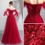 Glamour Bordeaux Robe De Soirée 2019 Princesse De l'épaule Gonflée Manches Longues Plumes Appliques En Dentelle Perlage Faux Diamant Longue Volants Dos Nu Robe De Ceremonie