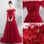 Glamour Bordeaux Robe De Soirée 2019 Princesse De l'épaule Gonflée Manches Longues Plumes Appliques En Dentelle Perlage Faux Diamant Longue Volants Dos Nu Robe De Ceremonie