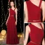 Elegant Burgundy Evening Dresses  2019 A-Line / Princess Sleeveless Glitter Polyester Metal Sash Floor-Length / Long Ruffle Backless Formal Dresses