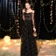 Abordable Noire Robe De Soirée 2019 Princesse De l'épaule Bretelles Spaghetti Gonflée Manches Longues Glitter Tulle Longue Volants Dos Nu Robe De Ceremonie