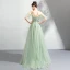 Modern / Fashion Lime Green Evening Dresses  2019 A-Line / Princess Spaghetti Straps Short Sleeve Appliques Lace Beading Floor-Length / Long Ruffle Backless Formal Dresses