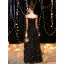 Abordable Noire Robe De Soirée 2019 Princesse De l'épaule Bretelles Spaghetti Gonflée Manches Longues Glitter Tulle Longue Volants Dos Nu Robe De Ceremonie