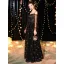 Abordable Noire Robe De Soirée 2019 Princesse De l'épaule Bretelles Spaghetti Gonflée Manches Longues Glitter Tulle Longue Volants Dos Nu Robe De Ceremonie