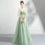 Modern / Fashion Lime Green Evening Dresses  2019 A-Line / Princess Spaghetti Straps Short Sleeve Appliques Lace Beading Floor-Length / Long Ruffle Backless Formal Dresses