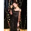 Abordable Noire Robe De Soirée 2019 Princesse De l'épaule Bretelles Spaghetti Gonflée Manches Longues Glitter Tulle Longue Volants Dos Nu Robe De Ceremonie