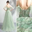 Modern / Fashion Lime Green Evening Dresses  2019 A-Line / Princess Spaghetti Straps Short Sleeve Appliques Lace Beading Floor-Length / Long Ruffle Backless Formal Dresses