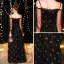 Abordable Noire Robe De Soirée 2019 Princesse De l'épaule Bretelles Spaghetti Gonflée Manches Longues Glitter Tulle Longue Volants Dos Nu Robe De Ceremonie