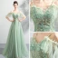 Modern / Fashion Lime Green Evening Dresses  2019 A-Line / Princess Spaghetti Straps Short Sleeve Appliques Lace Beading Floor-Length / Long Ruffle Backless Formal Dresses