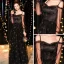 Abordable Noire Robe De Soirée 2019 Princesse De l'épaule Bretelles Spaghetti Gonflée Manches Longues Glitter Tulle Longue Volants Dos Nu Robe De Ceremonie