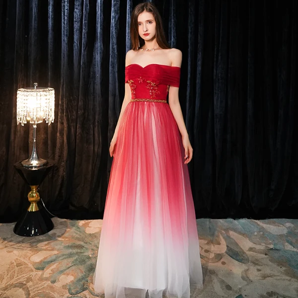 Eleganckie Czarne Sukienki Wieczorowe 2019 Princessa Przy Ramieniu Kótkie Rękawy Frezowanie Szarfa Długie Wzburzyć Bez Pleców Sukienki Wizytowe