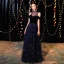 Elegant Navy Blue See-through Evening Dresses  2019 A-Line / Princess High Neck Short Sleeve Glitter Tulle Floor-Length / Long Ruffle Formal Dresses
