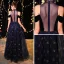 Elegant Navy Blue See-through Evening Dresses  2019 A-Line / Princess High Neck Short Sleeve Glitter Tulle Floor-Length / Long Ruffle Formal Dresses