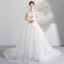 Erschwinglich Weiß Brautkleider / Hochzeitskleider 2019 A Linie Off Shoulder Kurze Ärmel Rückenfreies Applikationen Spitze Gekreuzte Träger Kapelle-Schleppe Rüschen