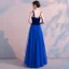 Abordable Bleu Roi Daim Robe De Soirée 2019 Princesse épaules Sans Manches Faux Diamant Longue Volants Dos Nu Robe De Ceremonie