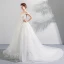 Erschwinglich Weiß Brautkleider / Hochzeitskleider 2019 A Linie Off Shoulder Kurze Ärmel Rückenfreies Applikationen Spitze Gekreuzte Träger Kapelle-Schleppe Rüschen