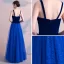Abordable Bleu Roi Daim Robe De Soirée 2019 Princesse épaules Sans Manches Faux Diamant Longue Volants Dos Nu Robe De Ceremonie