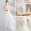 Erschwinglich Weiß Brautkleider / Hochzeitskleider 2019 A Linie Off Shoulder Kurze Ärmel Rückenfreies Applikationen Spitze Gekreuzte Träger Kapelle-Schleppe Rüschen