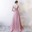 Illusion Rose Bonbon Robe De Soirée 2018 Princesse Encolure Dégagée 1/2 Manches Appliques Percé En Dentelle Faux Diamant Train De Balayage Volants Dos Nu Robe De Ceremonie