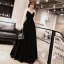 Modern / Fashion Black Suede Winter Evening Dresses  2019 A-Line / Princess Scoop Neck Long Sleeve Floor-Length / Long Ruffle Backless Formal Dresses