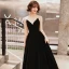 Modern / Fashion Black Suede Winter Evening Dresses  2019 A-Line / Princess Scoop Neck Long Sleeve Floor-Length / Long Ruffle Backless Formal Dresses
