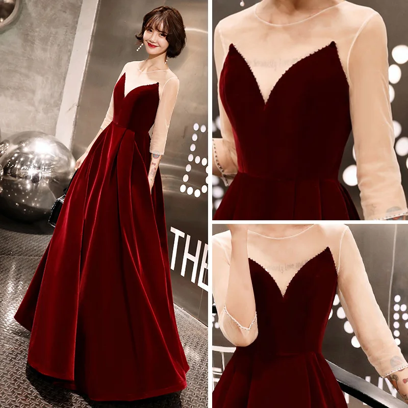 green emerald velvet dress Red Prom Dress 2019, Graduation School Party Gown, Winter Formal Dress