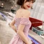 Bling Bling Pink Abendkleider 2019 A Linie Off Shoulder Kurze Ärmel Stoffgürtel Glanz Polyester Lange Rüschen Rückenfreies Festliche Kleider