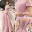 Bling Bling Pink Abendkleider 2019 A Linie Off Shoulder Kurze Ärmel Stoffgürtel Glanz Polyester Lange Rüschen Rückenfreies Festliche Kleider