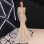 Abordable Champagne Paillettes Robe De Soirée 2018 Trompette / Sirène De l'épaule 1/2 Manches Longue Volants Dos Nu Robe De Ceremonie
