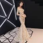 Abordable Champagne Paillettes Robe De Soirée 2018 Trompette / Sirène De l'épaule 1/2 Manches Longue Volants Dos Nu Robe De Ceremonie