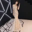 Abordable Champagne Paillettes Robe De Soirée 2018 Trompette / Sirène De l'épaule 1/2 Manches Longue Volants Dos Nu Robe De Ceremonie