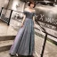 Bling Bling Grau Abendkleider 2019 A Linie Off Shoulder Kurze Ärmel Glanz Polyester Stoffgürtel Lange Rüschen Rückenfreies Festliche Kleider