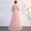 Affordable Pearl Pink Evening Dresses  2019 A-Line / Princess Scoop Neck Sleeveless Appliques Lace Pearl Rhinestone Sweep Train Ruffle Backless Formal Dresses