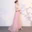 Affordable Pearl Pink Evening Dresses  2019 A-Line / Princess Scoop Neck Sleeveless Appliques Lace Pearl Rhinestone Sweep Train Ruffle Backless Formal Dresses