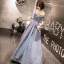 Bling Bling Grau Abendkleider 2019 A Linie Off Shoulder Kurze Ärmel Glanz Polyester Stoffgürtel Lange Rüschen Rückenfreies Festliche Kleider