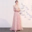 Affordable Pearl Pink Evening Dresses  2019 A-Line / Princess Scoop Neck Sleeveless Appliques Lace Pearl Rhinestone Sweep Train Ruffle Backless Formal Dresses