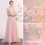 Affordable Pearl Pink Evening Dresses  2019 A-Line / Princess Scoop Neck Sleeveless Appliques Lace Pearl Rhinestone Sweep Train Ruffle Backless Formal Dresses