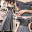 Bling Bling Grau Abendkleider 2019 A Linie Off Shoulder Kurze Ärmel Glanz Polyester Stoffgürtel Lange Rüschen Rückenfreies Festliche Kleider