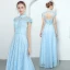 Vintage / Originale Bleu Ciel Robe De Soirée 2019 Princesse Col Haut Mancherons Perle Perlage Ceinture Longue Volants Dos Nu Robe De Ceremonie