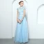Vintage / Originale Bleu Ciel Robe De Soirée 2019 Princesse Col Haut Mancherons Perle Perlage Ceinture Longue Volants Dos Nu Robe De Ceremonie